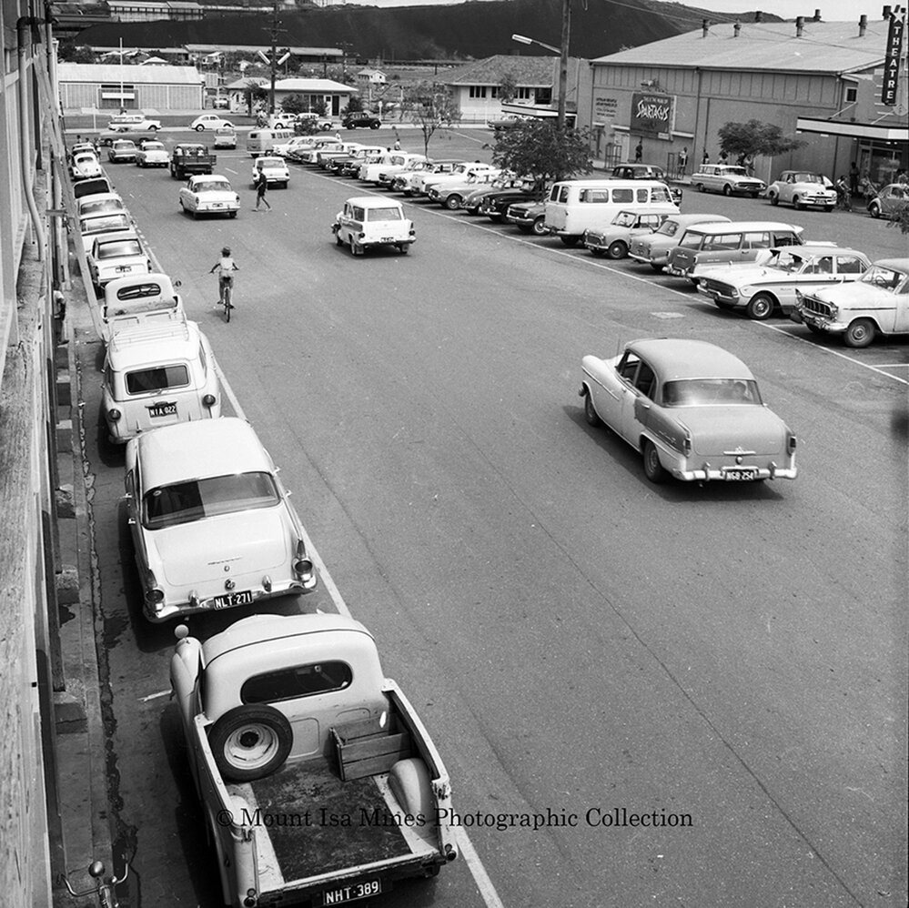 Street traffic, Mount Isa City, February 1964