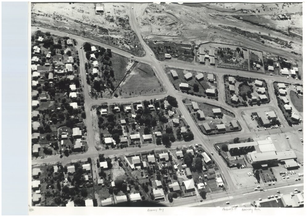 Aerial view of Miles End and Barkly Highway, February 1973