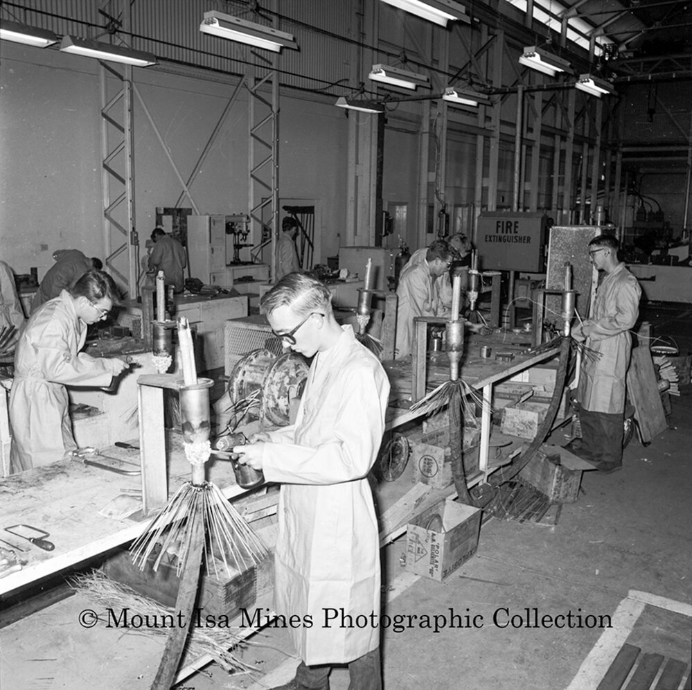 Wire Armour Paper Lead Electrical Jointing by Apprentices, Mount Isa Mines, June 1964