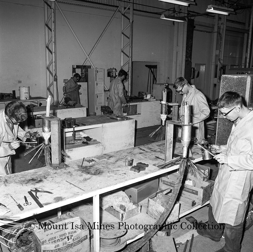 Wire Armour Paper Lead Electrical Jointing by Apprentices, Mount Isa Mines, June 1964