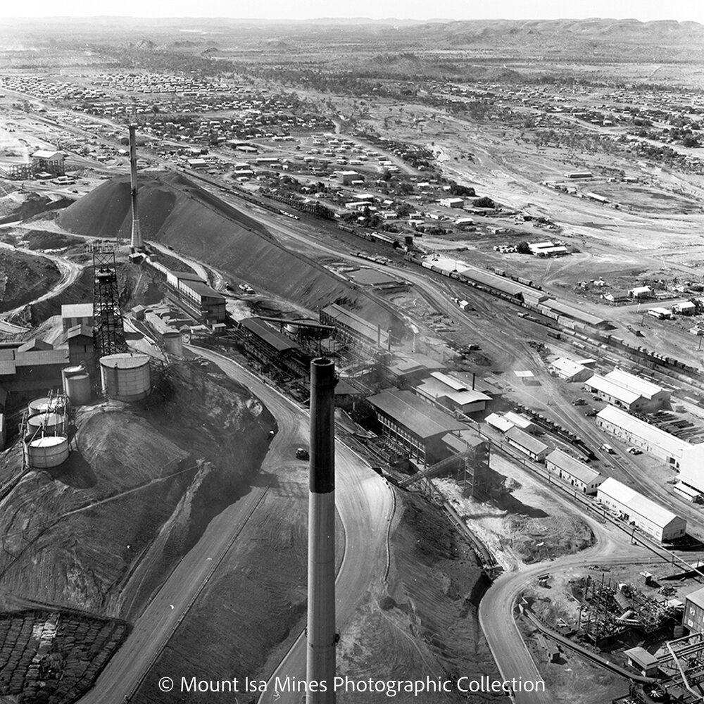 Views from the top of Copper Stack looking at Lead Smelter, Mount Isa Mines, July 1964