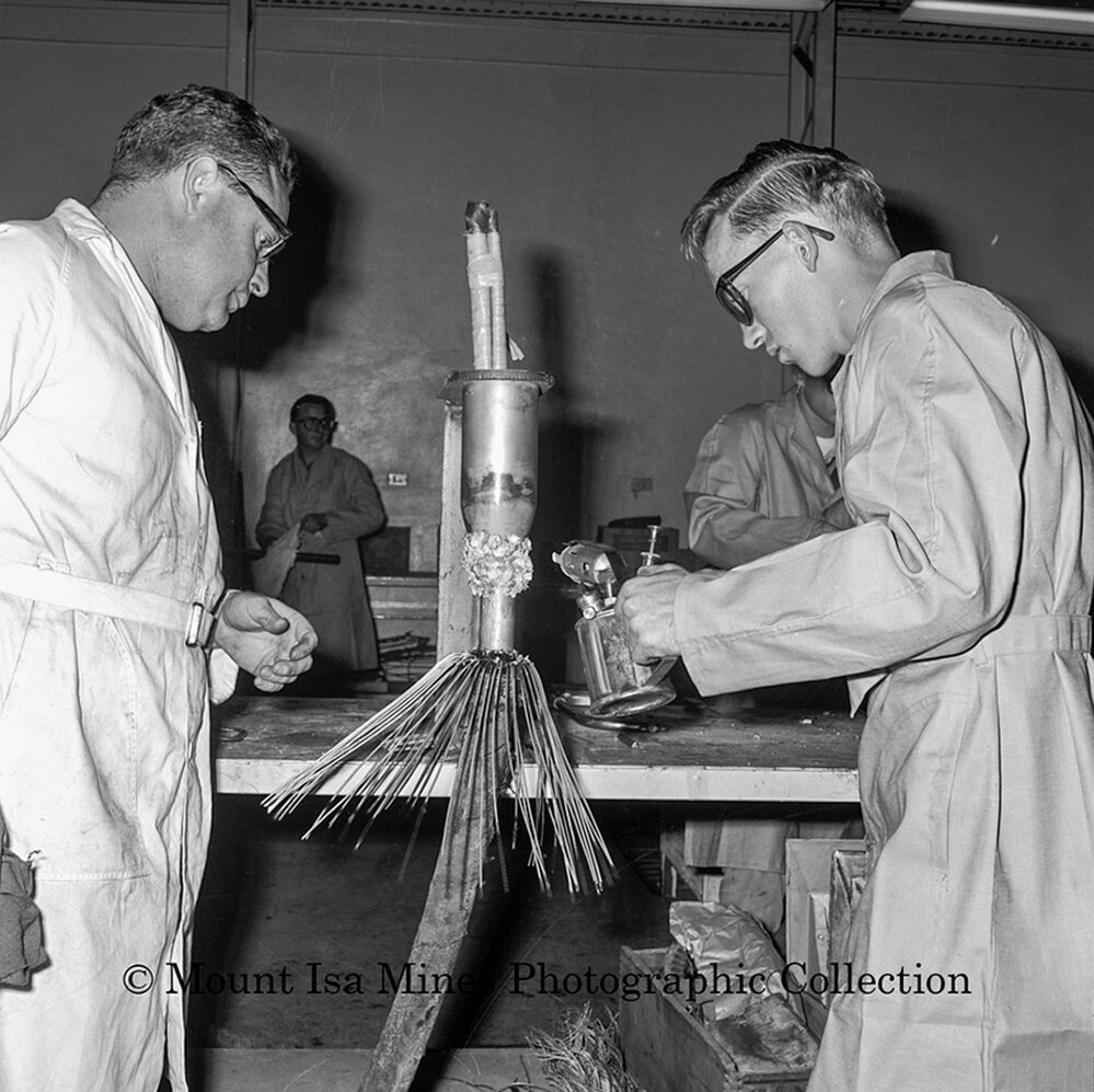 Wire Armour Paper Lead Electrical Jointing by Apprentices, Mount Isa Mines, June 1964