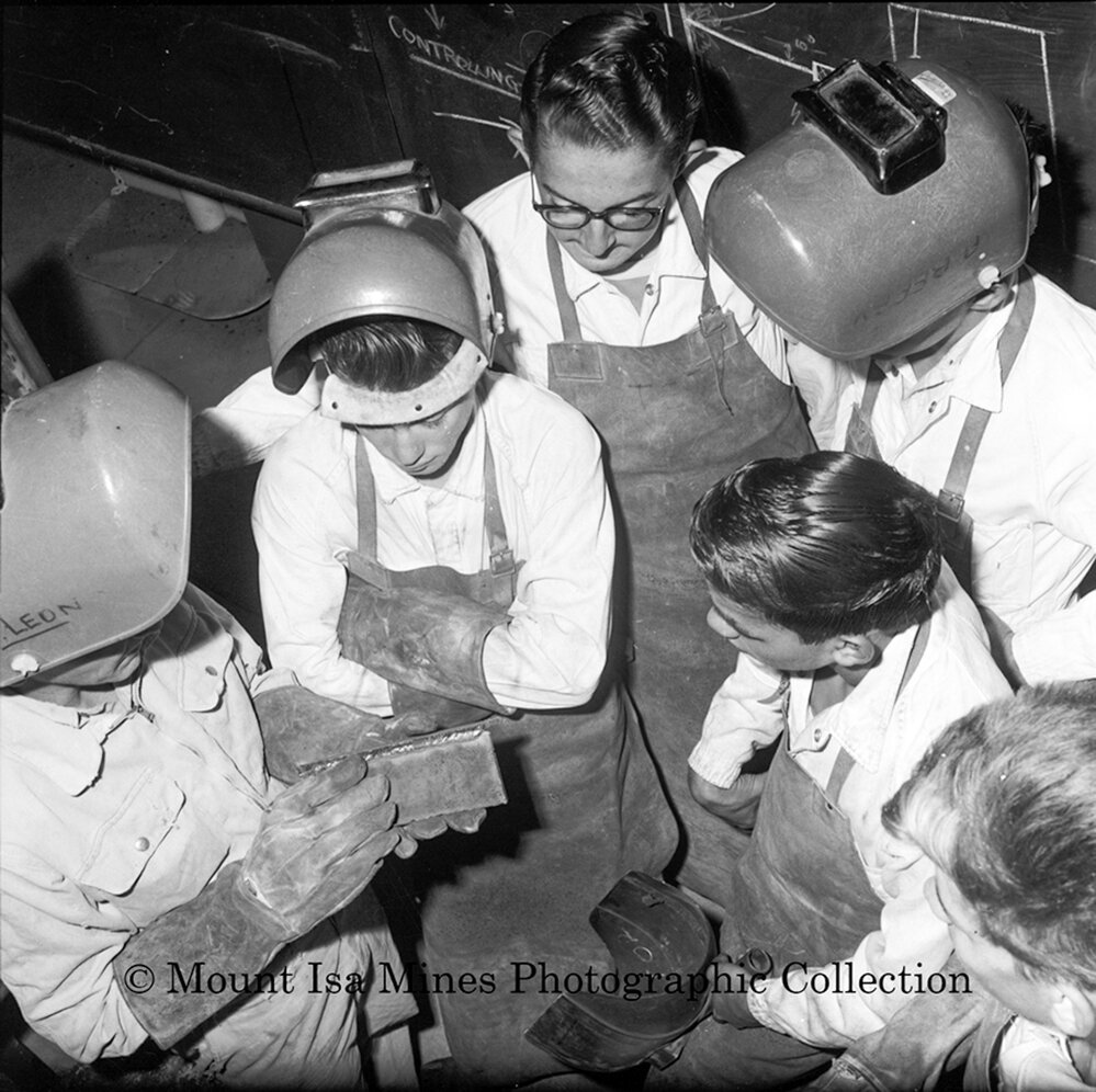 Apprentice Boilermakers at Apprentice Workshop, Mount Isa Mines, July 1964