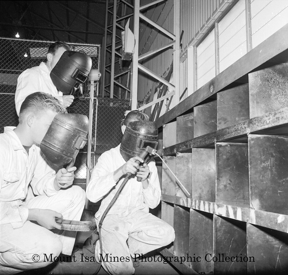 Apprentice Boilermakers at Apprentice Workshop, Mount Isa Mines, July 1964