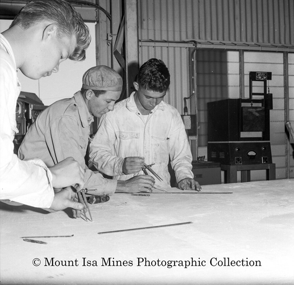 Apprentice Boilermakers at Apprentice Workshop, Mount Isa Mines, July 1964