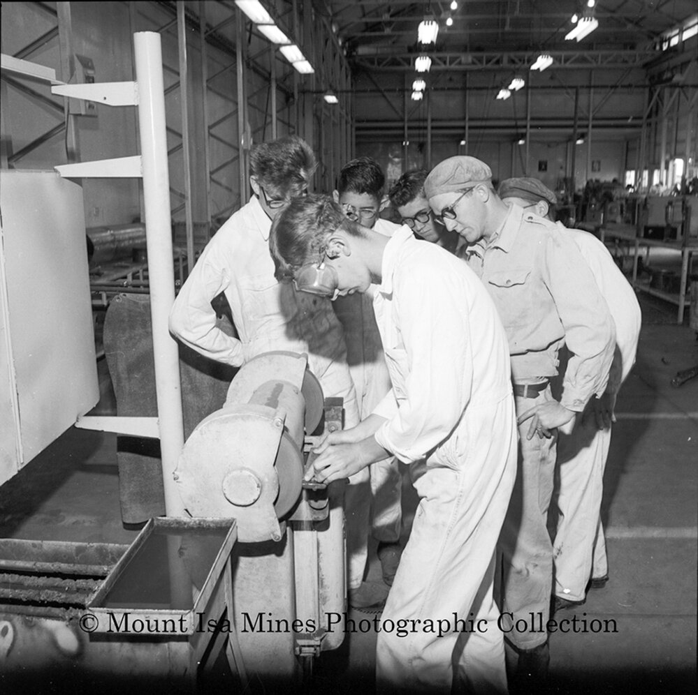Apprentice Boilermakers at Apprentice Workshop, Mount Isa Mines, July 1964