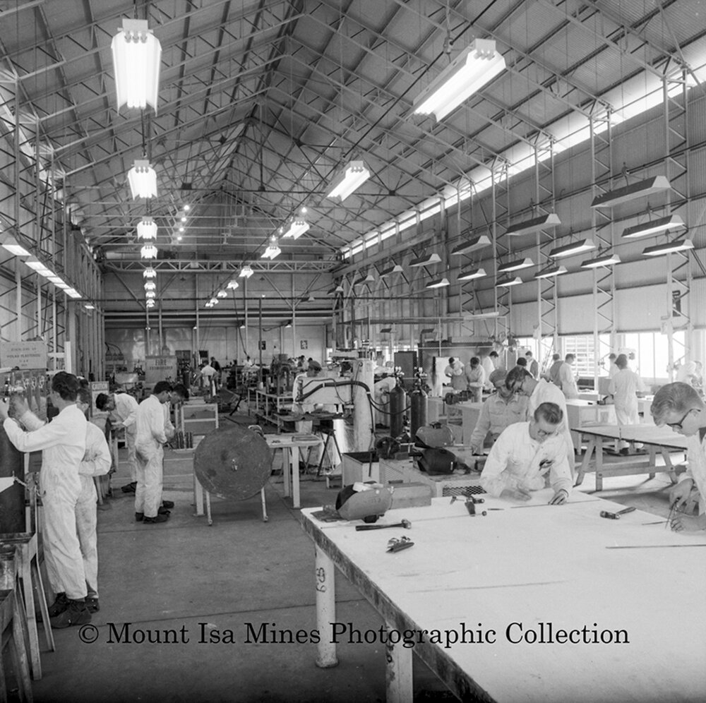 Apprentice Boilermakers at Apprentice Workshop, Mount Isa Mines, July 1964