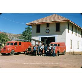 Mount Isa Mines Fire Station and firemen, Mineside, July 1956