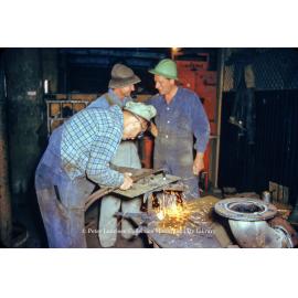 Oxy acetylene cutting at Workshop, Mount Isa Mines, July 1956