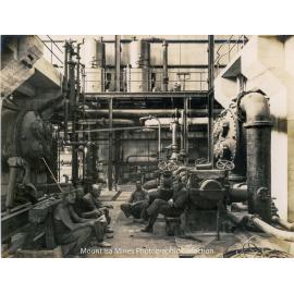 Basement power house between turbo alternator sets, Mines Power Station, August 1930