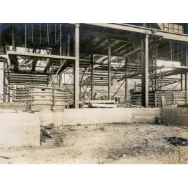 Blast furnace crucible during erection, Mount Isa Mines, October 1930