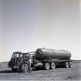 Transportation of 33 ton steam drum for Mica Creek Power Station, September 1958