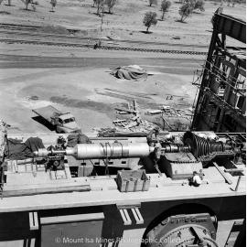Assembling turbine and alternator, Mica Creek Power Station, November 1959