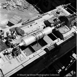 Assembling turbine and alternator, Mica Creek Power Station, November 1959