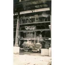 No 2 Furnace with slag car in position at Lead Smelter, Mount Isa Mines, c.1932