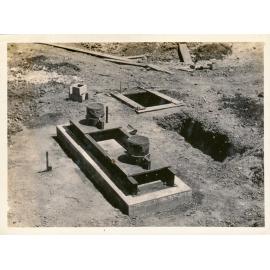 No 2 Ore Shaft bore holes with foundations for sheave wheels, Mount Isa Mines, c.1937