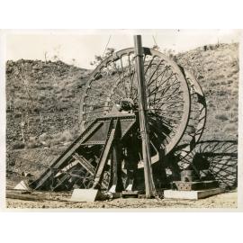 No 2 Ore Shaft sheave wheel near completion, Mount Isa Mines, c.1937
