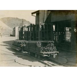 Drill steels at tool sharpening shop, Mount Isa Mines