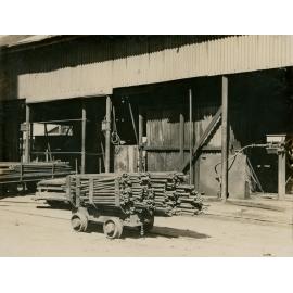 Drill steels at tool sharpening shop, Mount Isa Mines