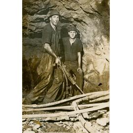 Two men on a jack hammer, Mount Isa Mines