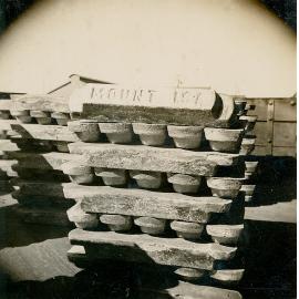 Stacked lead ingots ready to be loaded into railway wagon, Lead Smelter