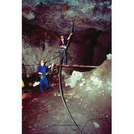 11 level H720 preparing for mass blast ringfirers in lead mine, Mount Isa Mines, October 1986