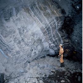 12 Orebody mining engineer inspecting in lead mine, Mount Isa Mines, August 1989