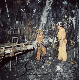 Charging a face in lead mine, Mount Isa Mines, December 1989