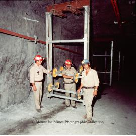 Cable belt conveyor under construction, Mount Isa Mines, c.1986