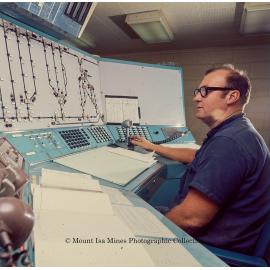 Underground haulage railway control room, Mount Isa Mines, c.1976
