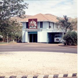 Royal coat of arms of the United Kingdom at Mount Isa Mines Fire Station, Mineside, April 1970