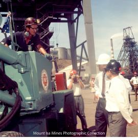Prince Philip inspecting underground mining equipment at R62, Mount Isa Mines, April 1970