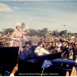 Queen Elizabeth II and Prince Philip greet students, April 1970