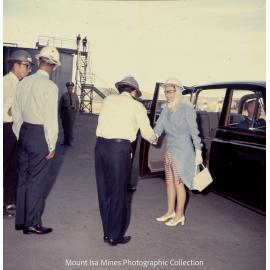 Queen Elizabeth II being greeted at No 2 Concentrator , Mount Isa Mines, April 1970
