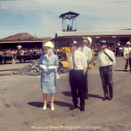 Queen Elizabeth II and Prince Philip at R62 Marshalling Area, Mount Isa Mines, April 1970