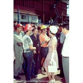 Queen Elizabeth II and Prince Philip talk to workers at Mines Power Station, Mount Isa Mines, April 1970