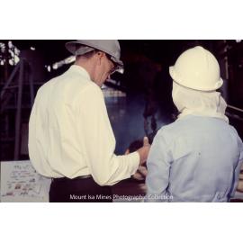 Queen Elizabeth II watches copper pour at the Copper Smelter, Mount Isa Mines, April 1970