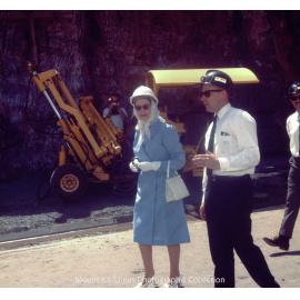 Queen Elizabeth II and Ken Finlay at R62 Marshalling Area, Mount Isa Mines, April 1970