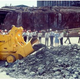 Queen Elizabeth II and Prince Philip at R62 Marshalling Area, Mount Isa Mines, April 1970