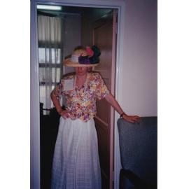 Woman wearing fancy hat