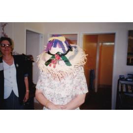 Woman wearing fancy hat