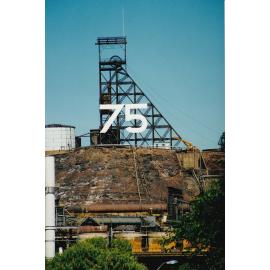 Urquhart shaft headframe decorated for 75th Celebration, February 1998