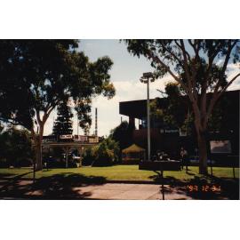 Civic Centre lawn preparing for New Years celebrations, December 1997