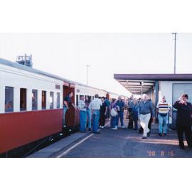 Visitors disembarking from train, c.1998