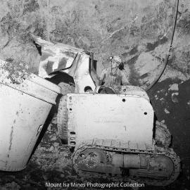 K57 (R62) Last Muck and Blow loading kibble, Mount Isa mines, January 1964