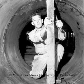 Frank Corcoran on the job, Mount Isa Mines, June 1964