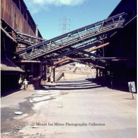 Conveyors between the crusher building and the mill, Mount Isa Mines
