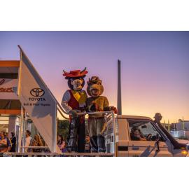 Rodeo costumes on Bell & Moir Toyota float at Street Parade, Isa Street Festival, August 2023