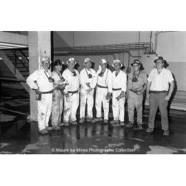 Union officials after underground visiting R62, Mount Isa Mines, October 1969