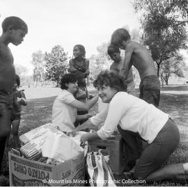 Aboriginal children's picnic at Warrina Park, Lake Moondarra, March 1970